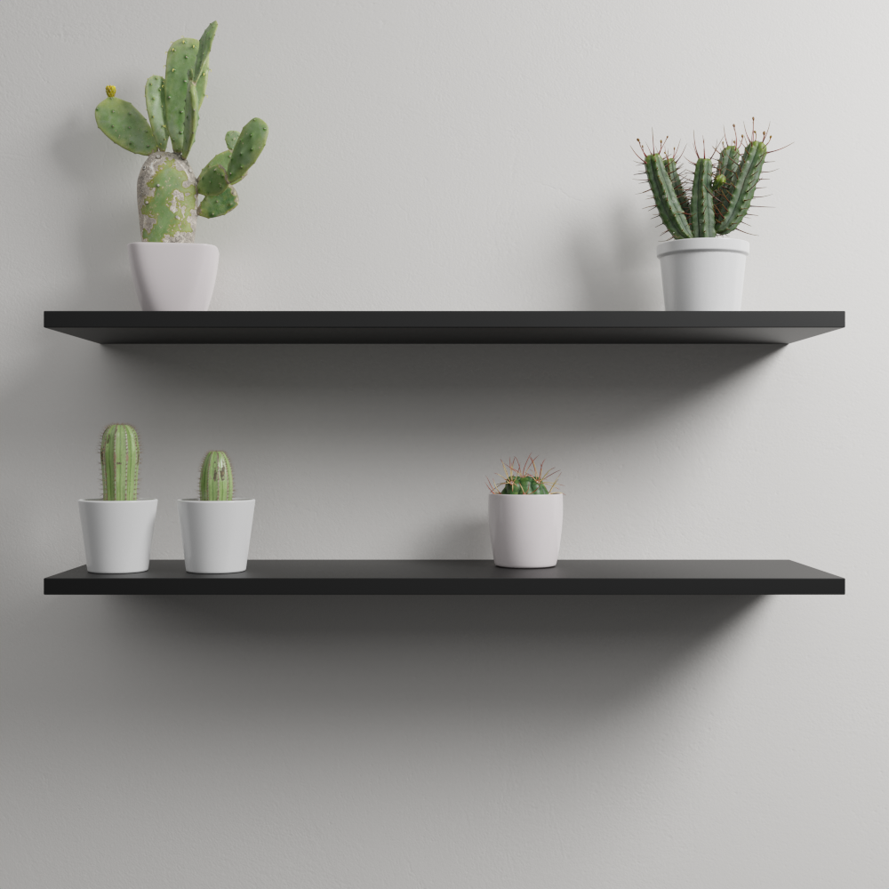 black floating shelves