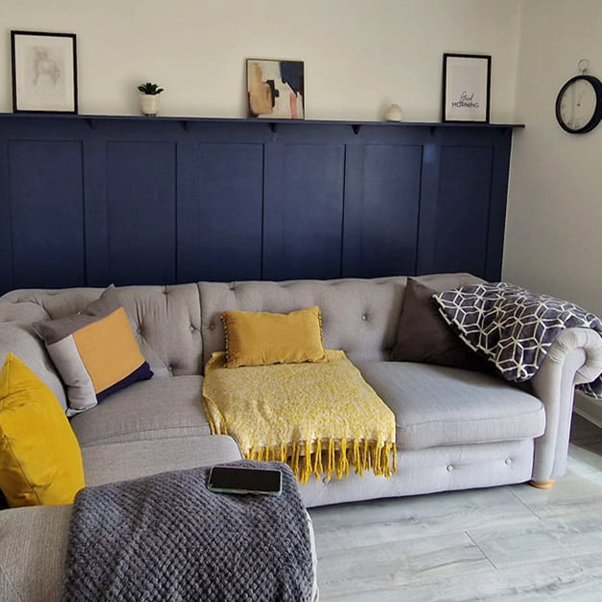 half height wall panelling in living room