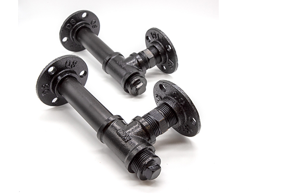 two black industrial pipe brackets