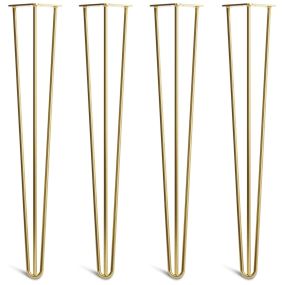 Pack of 4 - 71cm Satin Brass 3-Rod Hairpin Legs - Dining Table
