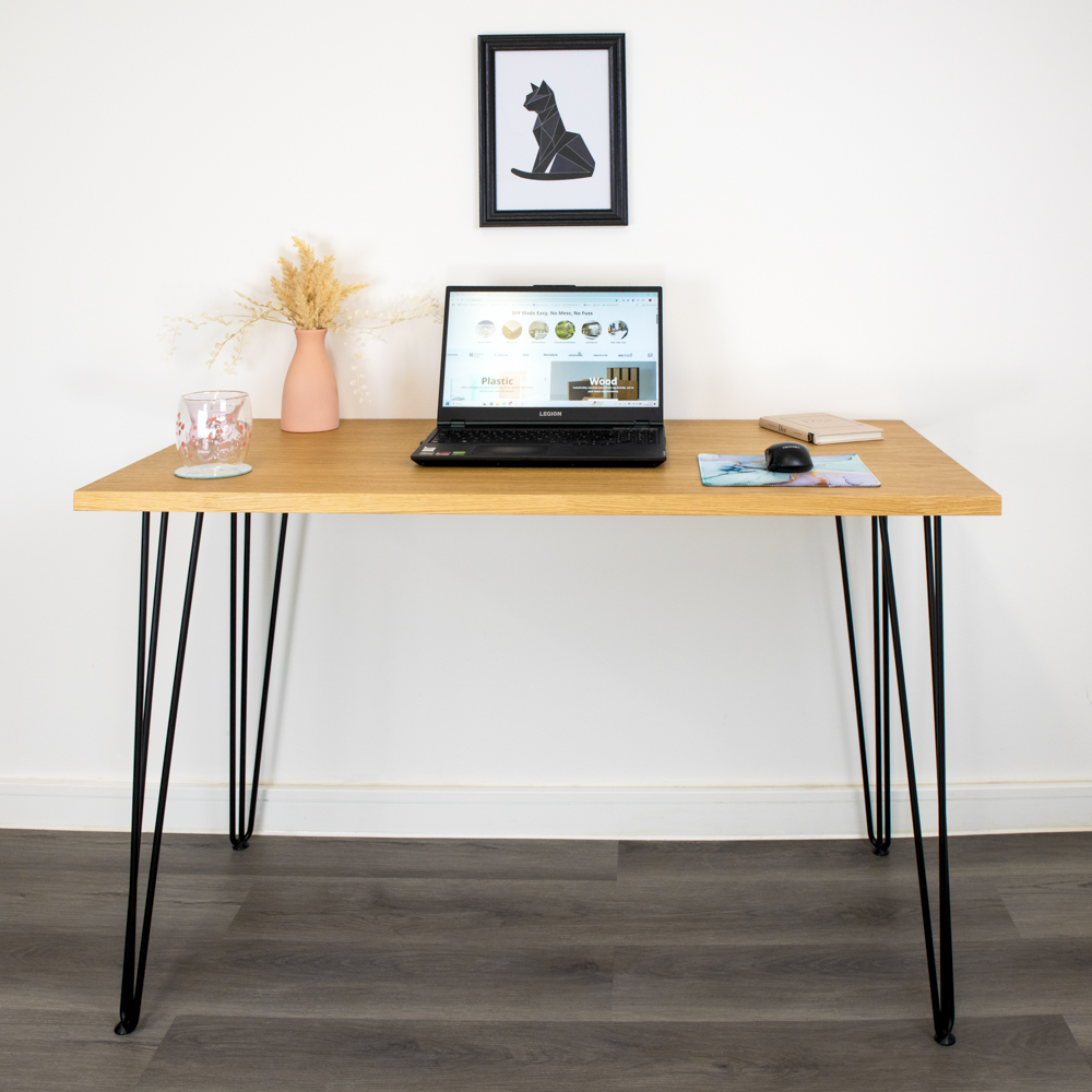 25mm Oak Desk with Black Hairpin Legs