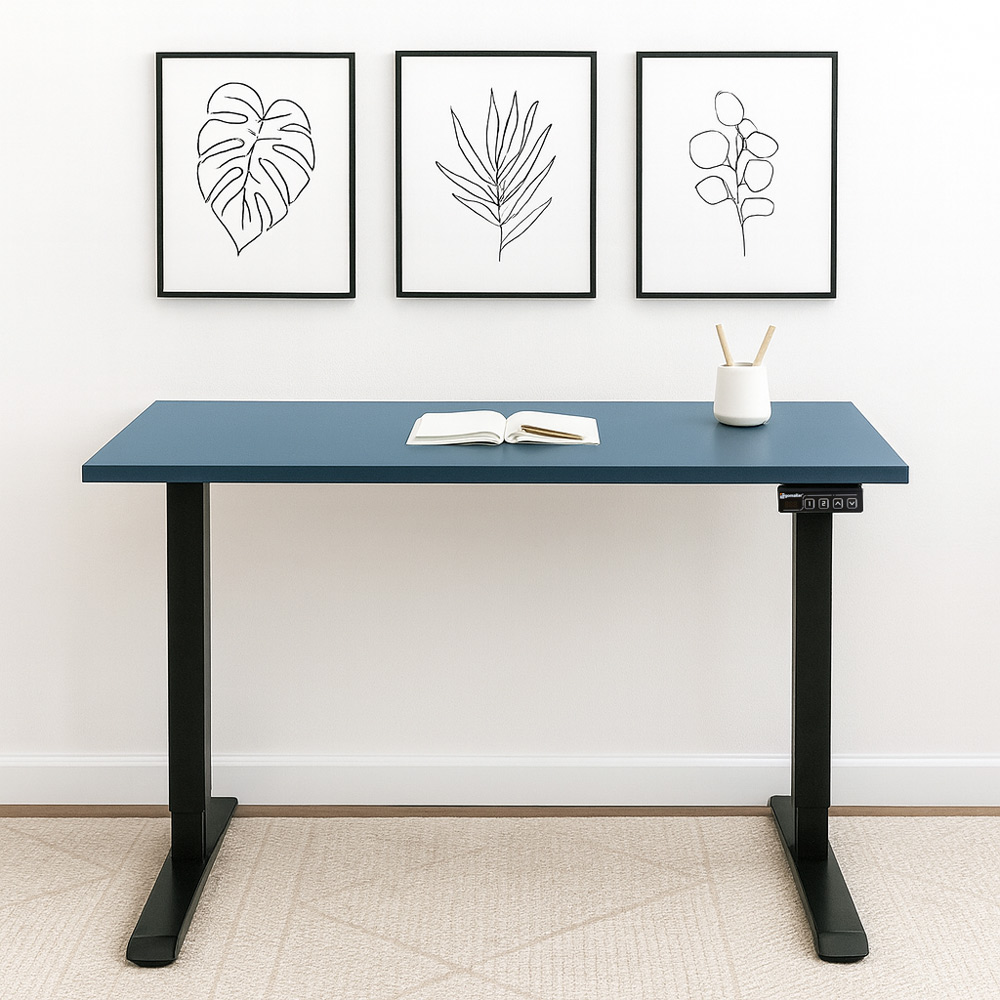 Misty Blue Desk Top and Black Standing Legs