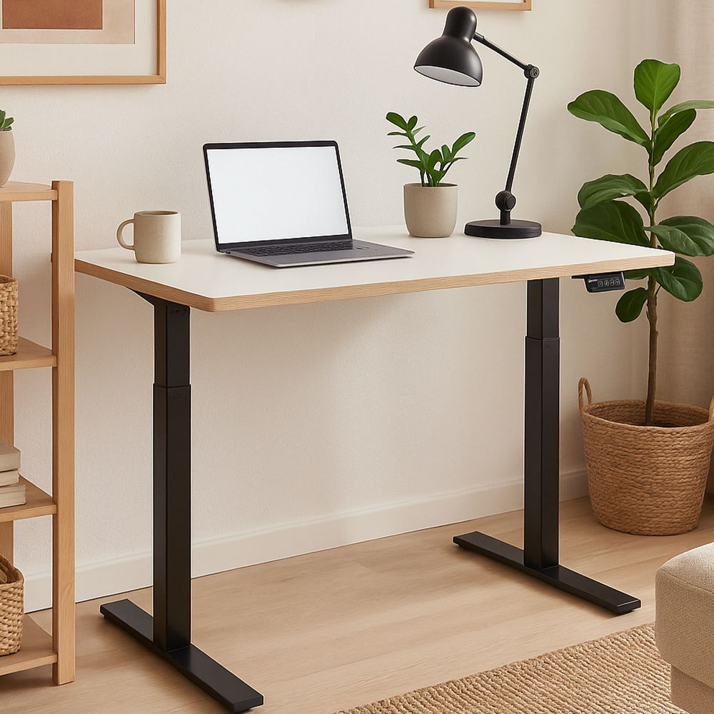 White Melamine Plywood Desk Top and Black Standing Legs