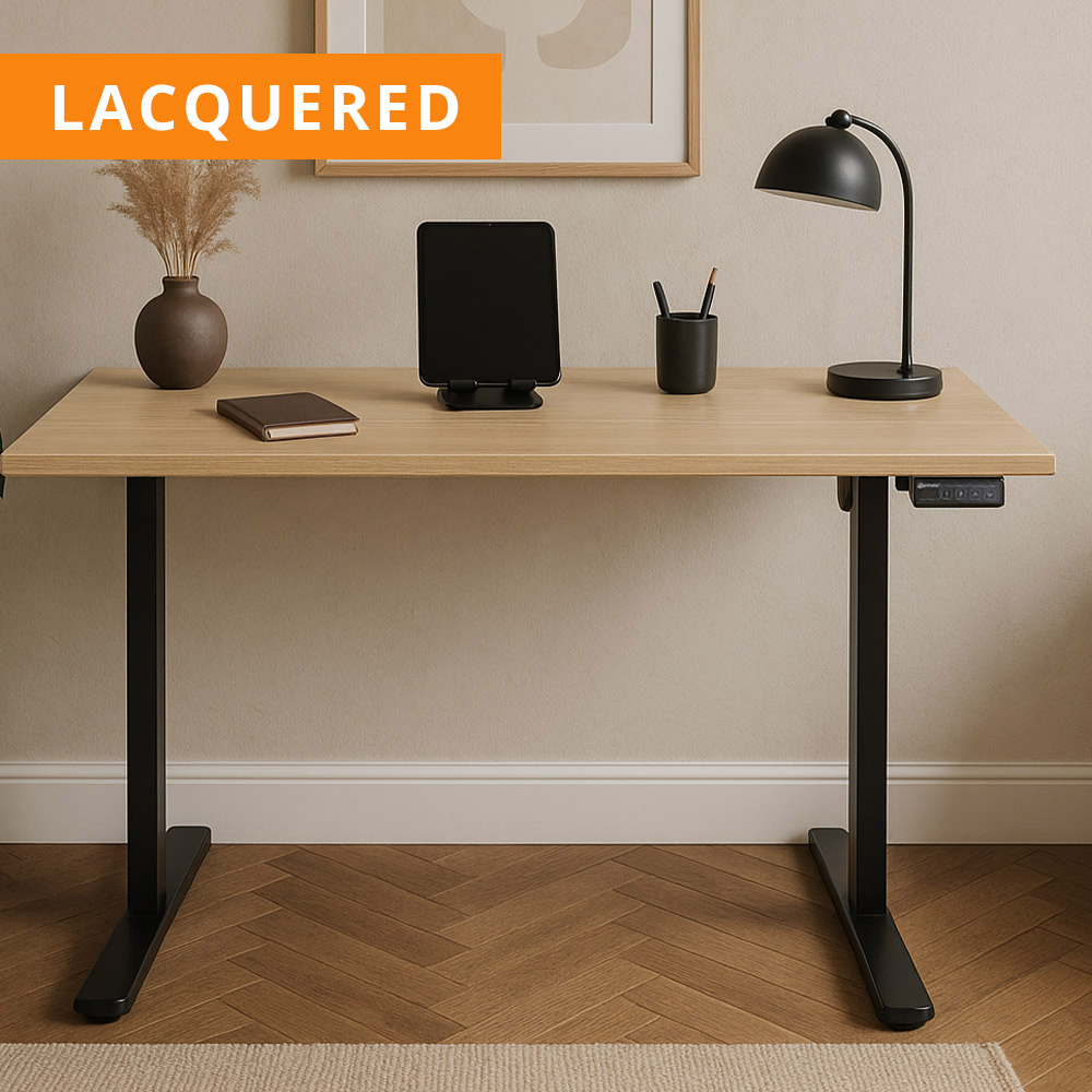 Prefinished Ivory Oak Veneer Desk with Black Standing Legs
