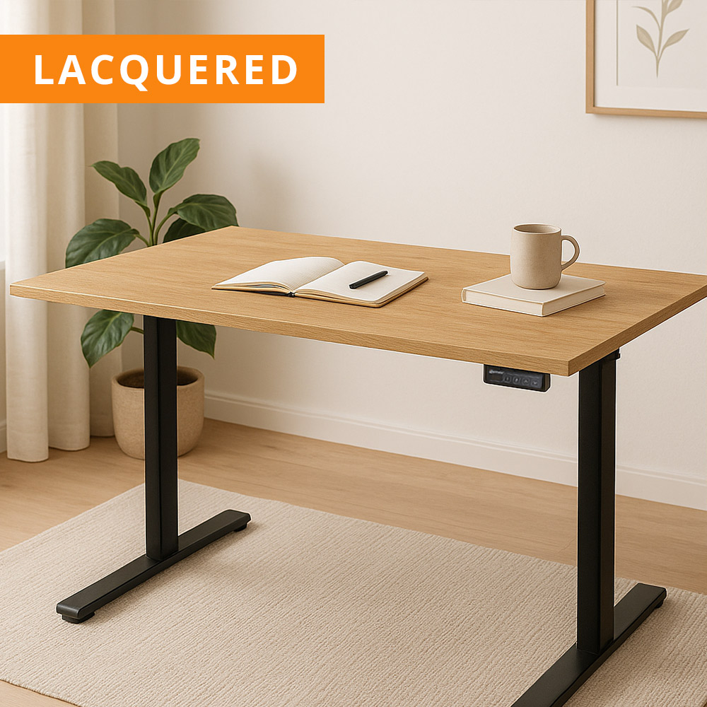 Prefinished Natural Oak Veneer Desk with Black Standing Legs