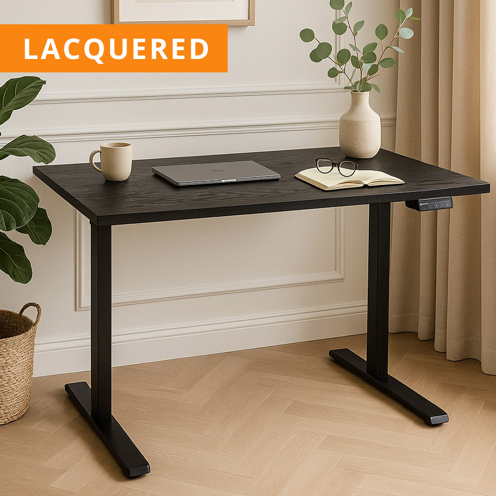 Prefinished Raven Oak Veneer Desk with Black Standing Legs