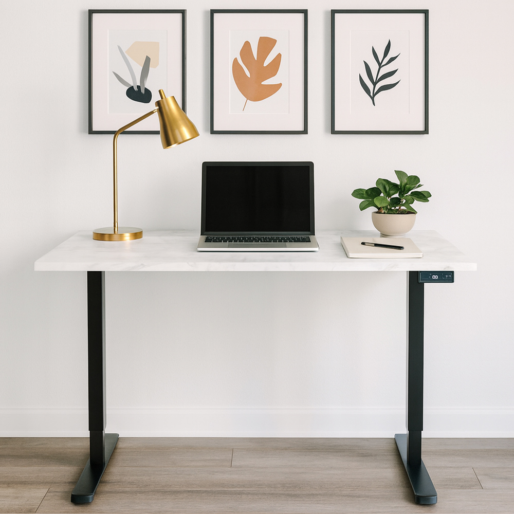 Marble MFC Desk with Black Standing Legs