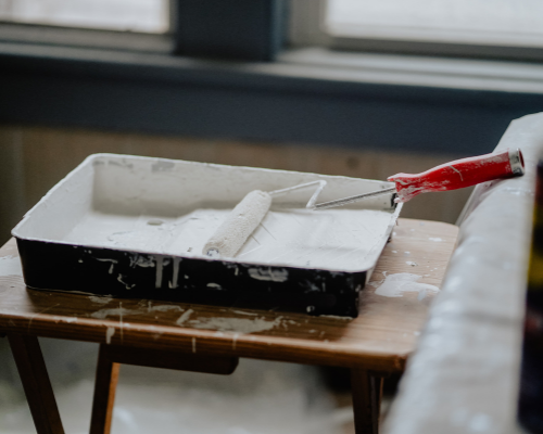White paint tray and roller