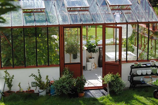 Large greenhosue windows with open double doors
