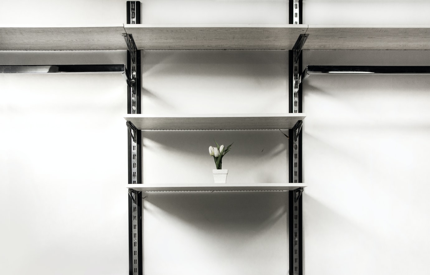 Two slot shelf in white with white roses