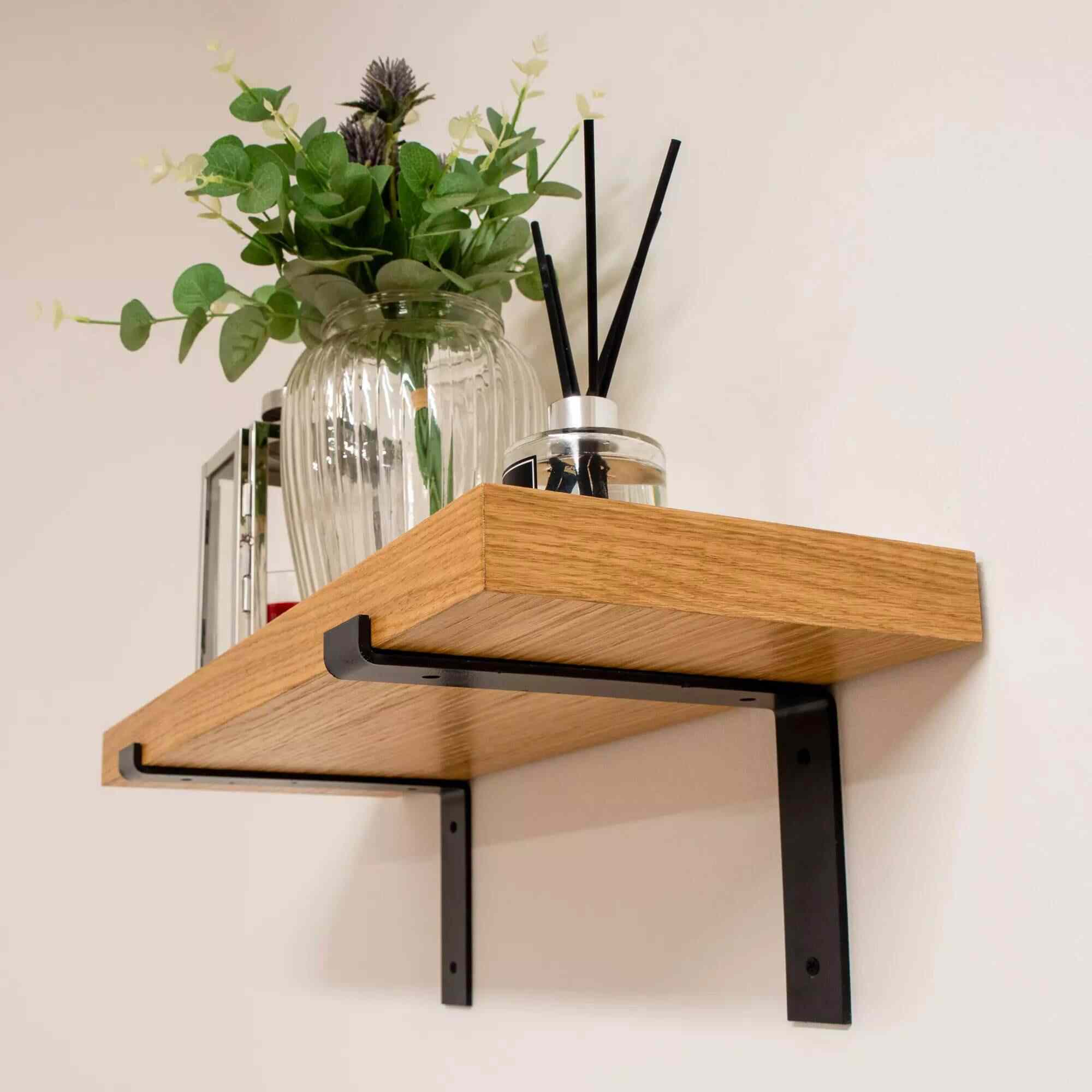 Floating shelf with bowl and plant