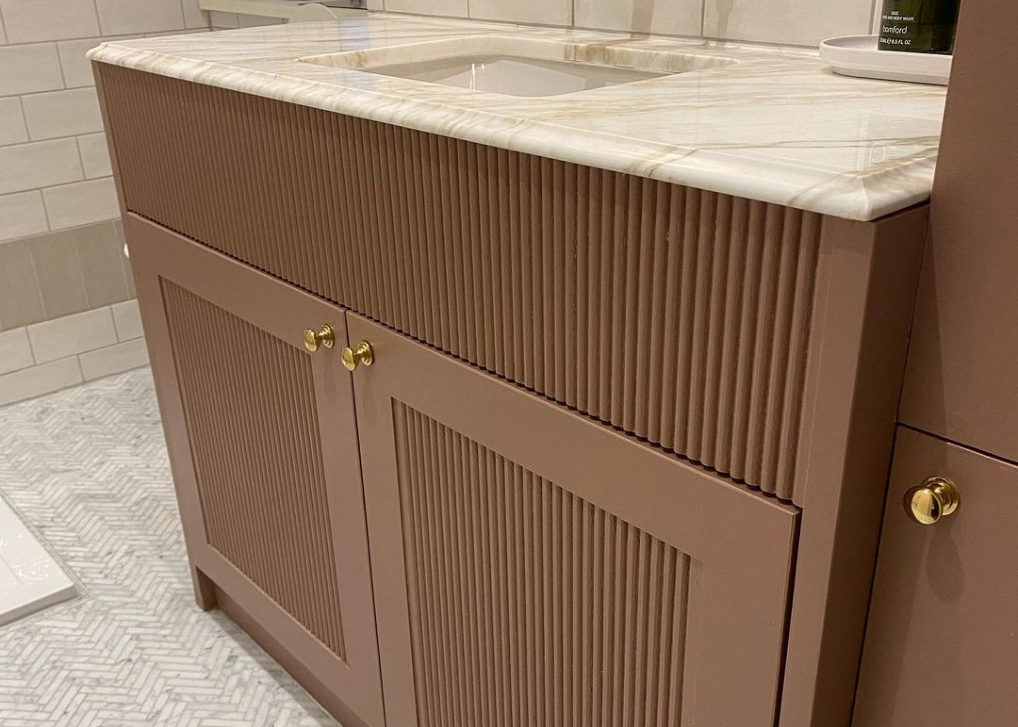 reeded MDF wall panels on vanity unit